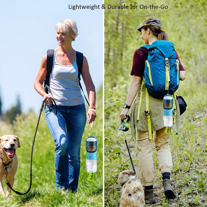 Portable Dog Water Bottle — 19oz Leak-Proof Travel Dispenser with Big Trough & Water Recovery | One-Hand Operation | Food-Grade Plastic for Outdoor Walking, Hiking & Travel