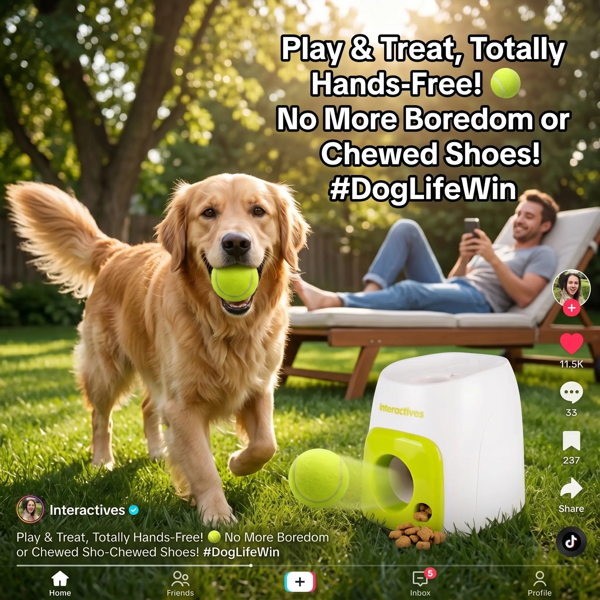 Interactive Automatic Tennis Ball Launcher for Dogs – Treat Reward Training Toy for Small & Medium Breeds