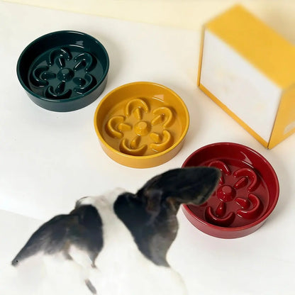 Ceramic Slow Feeder Bowl for Dogs & Cats — Flower Pattern, Anti-Slip Base | Prevents Bloat & Vomiting | 16cm Wide Opening | Multiple Colors