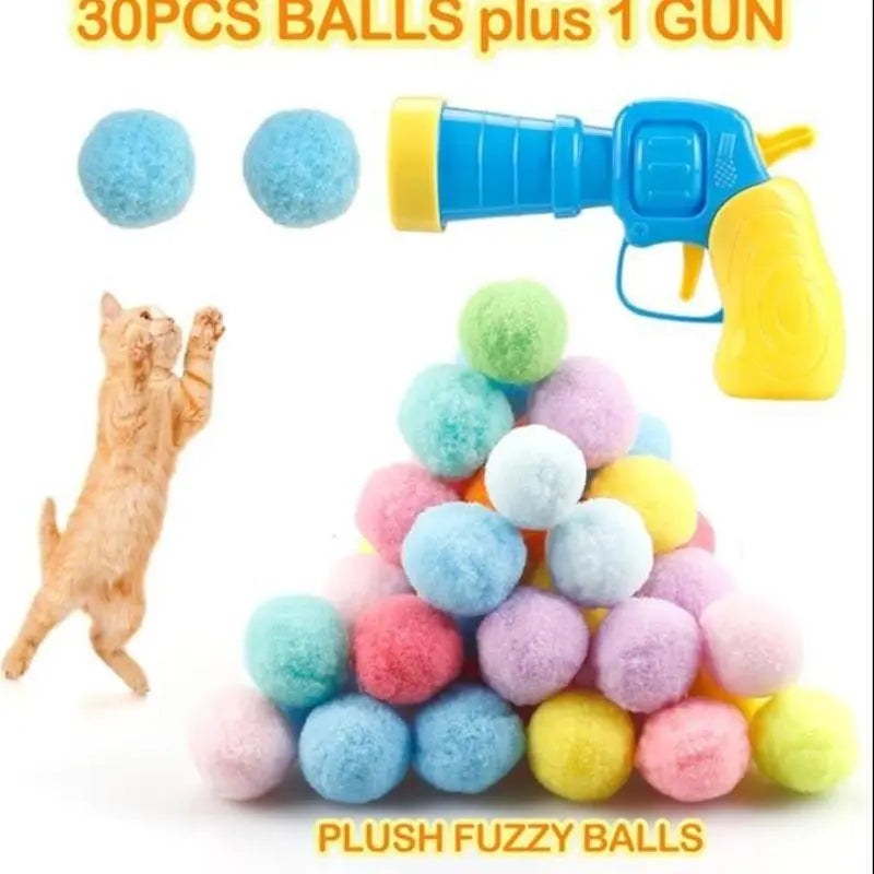 Cat Ball Toy Launcher Gun Set — 31 Plush Balls Included | Interactive Indoor Toy for Adult Cats & Kittens | Safe, Soft & Durable