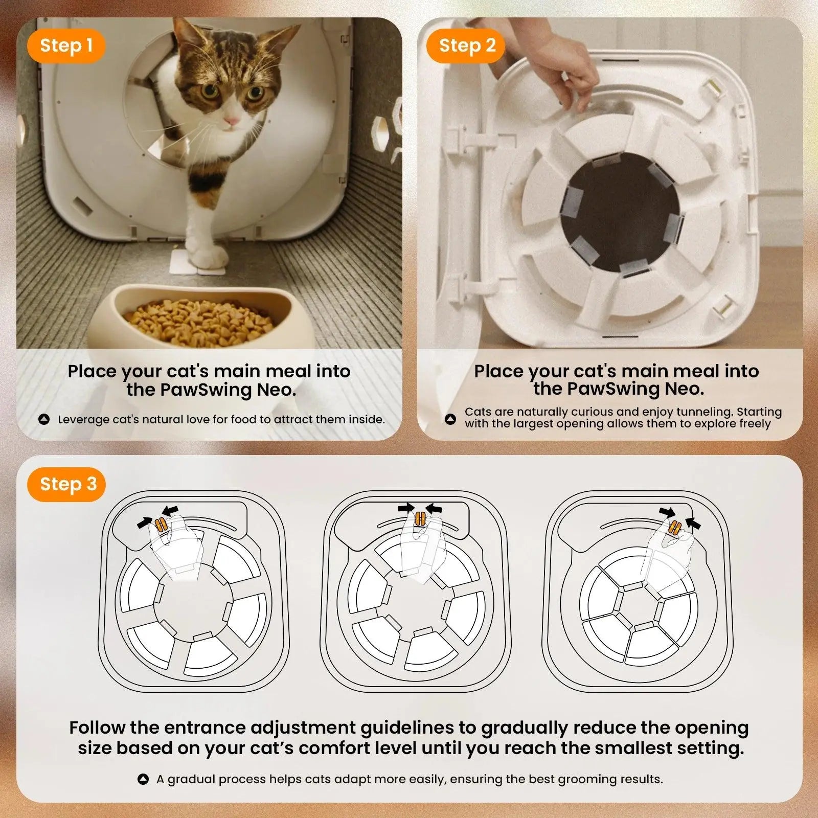 Pawswing Neo Cat Self-Groomer — 360° Hands-Free Brush for Shedding & Hairball Control | Tongue-Mimicking Bristles | Auto Fur Collection | No Batteries Needed