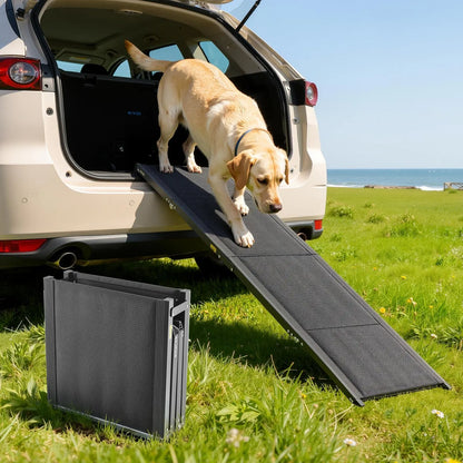 Vevor Folding Dog Ramp for Cars — 63" Aluminum Pet Ramp for SUVs & Trucks | 250 lbs Capacity | Non-Slip Surface | Portable, Quick-Fold Design for Medium & Large Dogs