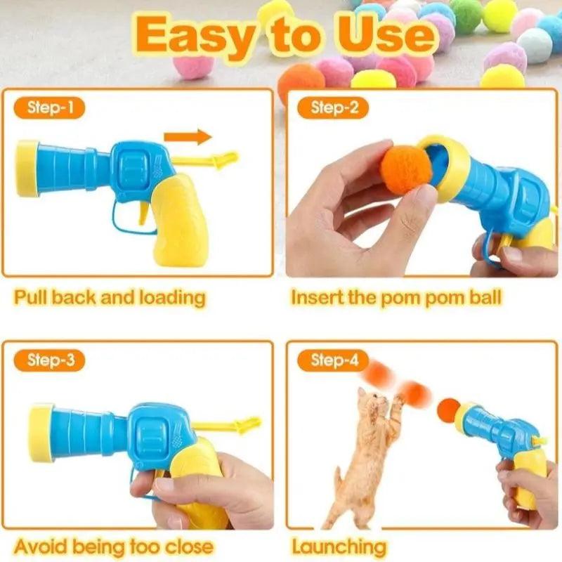 Cat Ball Toy Launcher Gun Set — 31 Plush Balls Included | Interactive Indoor Toy for Adult Cats & Kittens | Safe, Soft & Durable