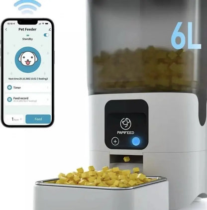 PAPIFEED Wi-Fi Automatic Pet Feeder — 6L App-Controlled Dog & Cat Feeder | Scheduled Feeding, Smart Life Compatible | Stainless Steel & Plastic | Dishwasher Safe Parts