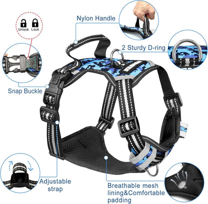 WINSEE No-Pull Dog Harness with Lockable Collar — Dual Front & Back Leash Clips, Reflective Straps & Top Handle | 1680D Oxford, Breathable Mesh | For Medium & Large Dogs