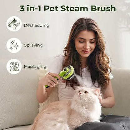Pecute Cat Steam Brush — Self-Cleaning Grooming Brush with 2 Water Spray Modes & Large Capacity Tank | Reduces Shedding, Massages & Conditions Coat | Cool Mist | For Cats & Dogs