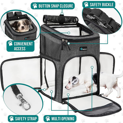Dog & Cat Backpack Carrier — Airline Approved, 4-Way Entry, Ventilated Mesh | Fits Pets up to 18 lbs | Collapsible, Sherpa Cushion & Safety Leash Clip | Hiking & Travel | Charcoal Gray