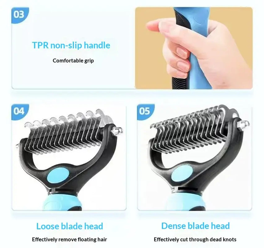 Pet Dematting Undercoat Rake — Double-Sided Deshedding Brush for Long-Haired Dogs & Cats | Pain-Free Tangle & Mat Remover | Reduces Shedding | For Huskies, Persians, Golden Retrievers & More