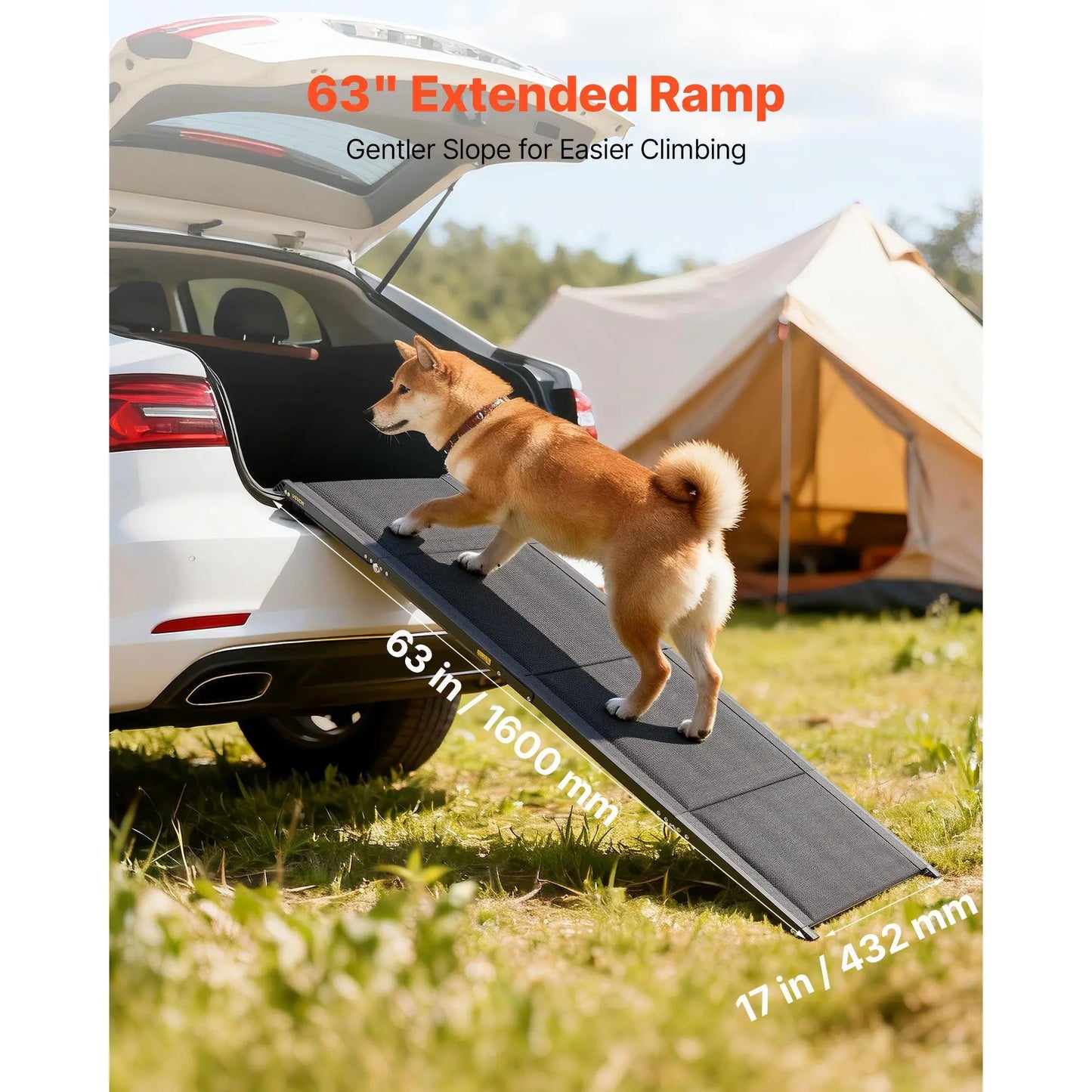 Vevor Folding Dog Ramp for Cars — 63" Aluminum Pet Ramp for SUVs & Trucks | 250 lbs Capacity | Non-Slip Surface | Portable, Quick-Fold Design for Medium & Large Dogs