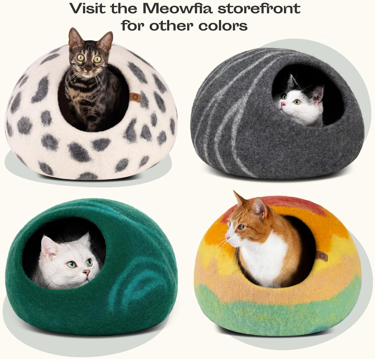 Meowfia Cat Cave Bed — Handmade Merino Wool Cat Hideaway for Indoor Cats | Eco-Friendly, Temperature-Regulating, Dual-Use | Dark Gray, Medium