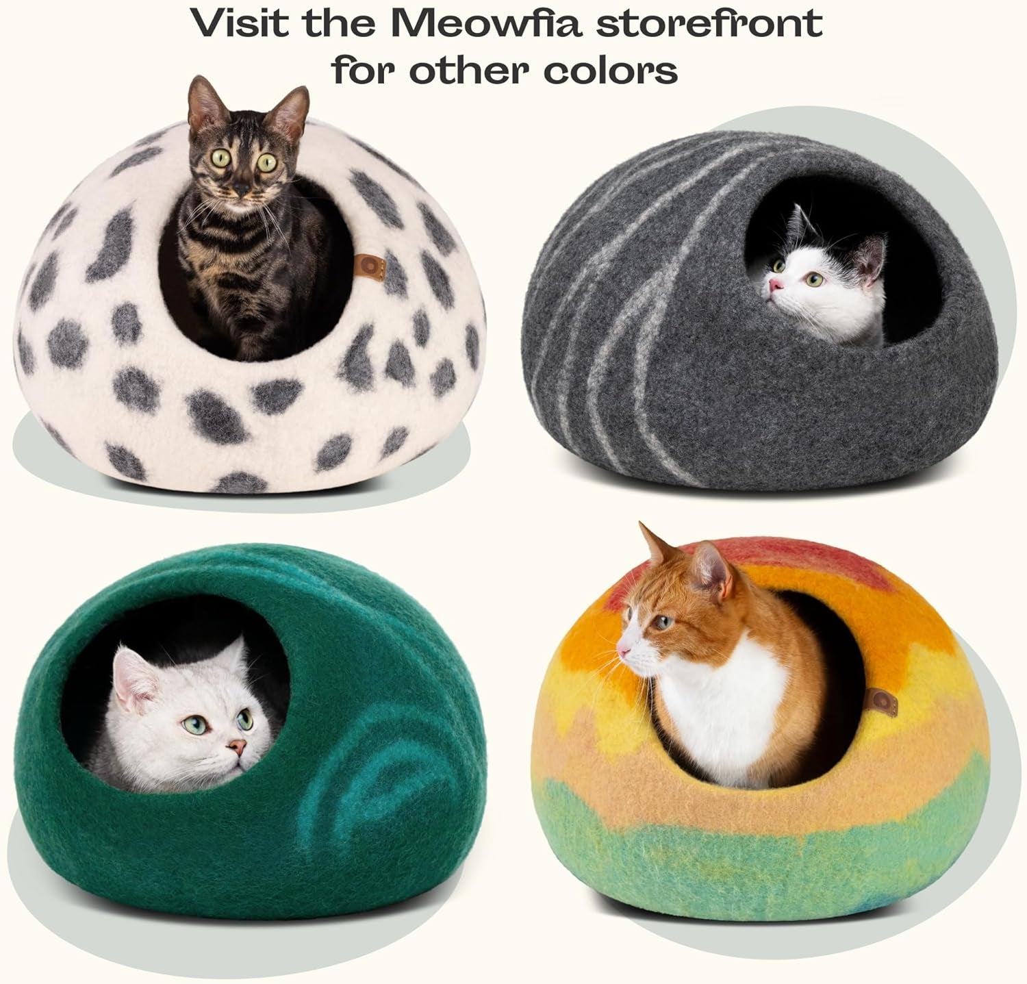 Meowfia Cat Cave Bed — Handmade Merino Wool Cat Hideaway for Indoor Cats | Eco-Friendly, Temperature-Regulating, Dual-Use | Dark Gray, Medium