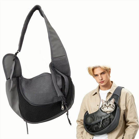 Pet Sling Carrier for Small Dogs & Cats — Hands-Free Crossbody Bag with Safety Hook, Breathable Mesh & Large Zipper Pocket | Adjustable Strap for Outdoor Use