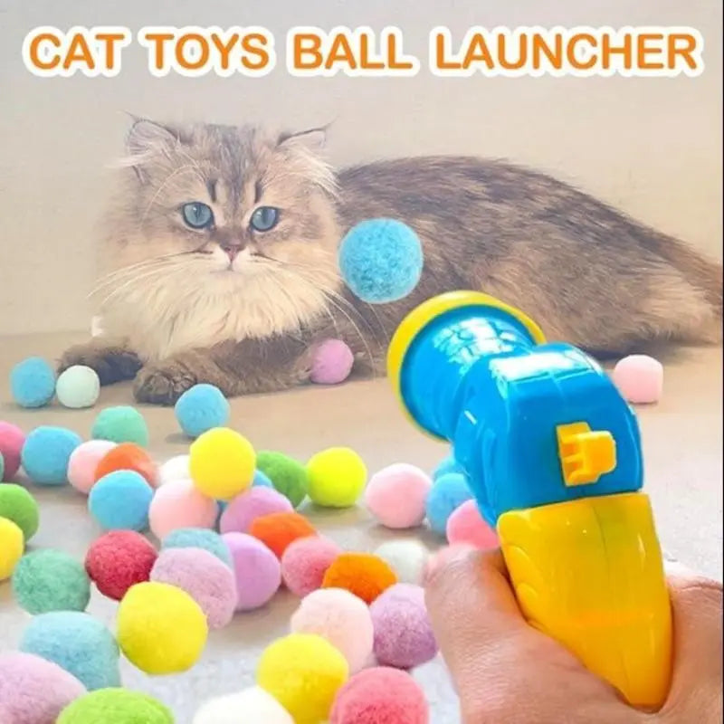 Cat Ball Toy Launcher Gun Set — 31 Plush Balls Included | Interactive Indoor Toy for Adult Cats & Kittens | Safe, Soft & Durable