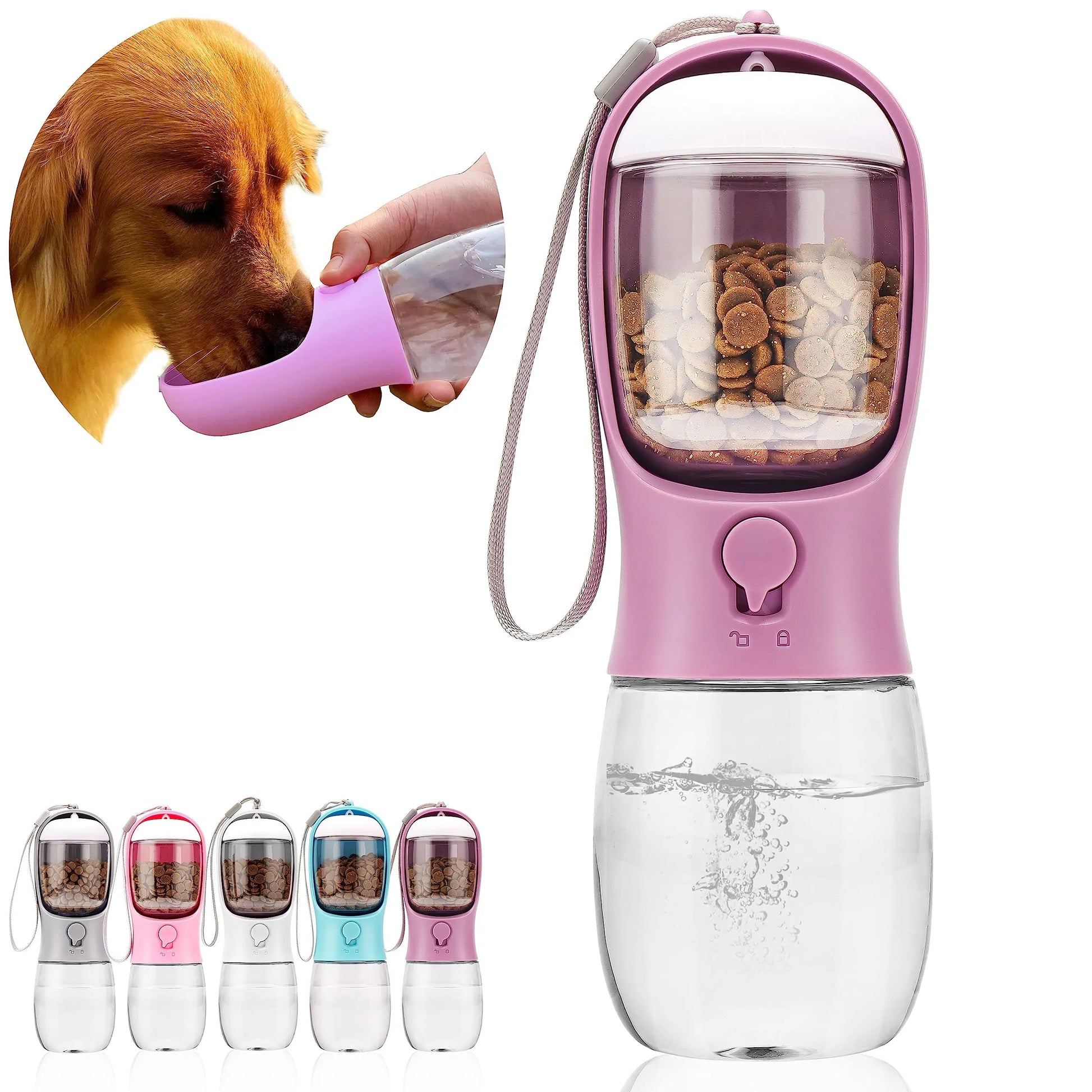 Portable Dog Water Bottle — 19oz Leak-Proof Travel Dispenser with Big Trough & Water Recovery | One-Hand Operation | Food-Grade Plastic for Outdoor Walking, Hiking & Travel