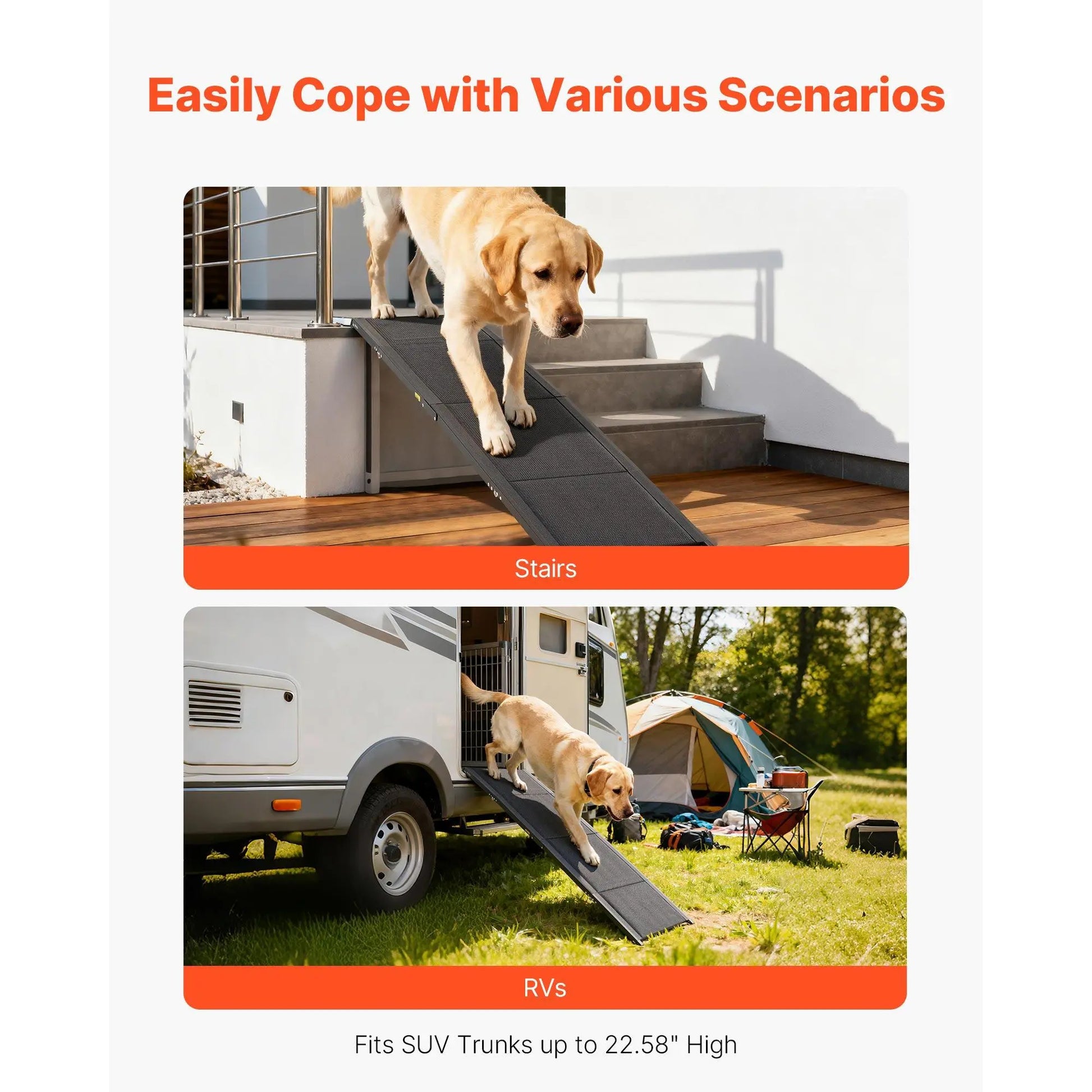 Vevor Folding Dog Ramp for Cars — 63" Aluminum Pet Ramp for SUVs & Trucks | 250 lbs Capacity | Non-Slip Surface | Portable, Quick-Fold Design for Medium & Large Dogs