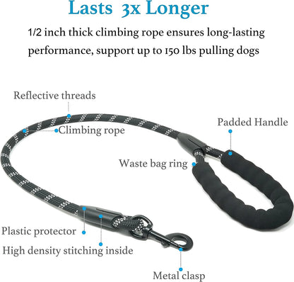 iYoShop Dual Dog Leash — 360° Swivel, No-Tangle Double Walking Leash with Shock-Absorbing Bungee | Padded Handle | For Two Large Dogs 25–150 lbs | Black