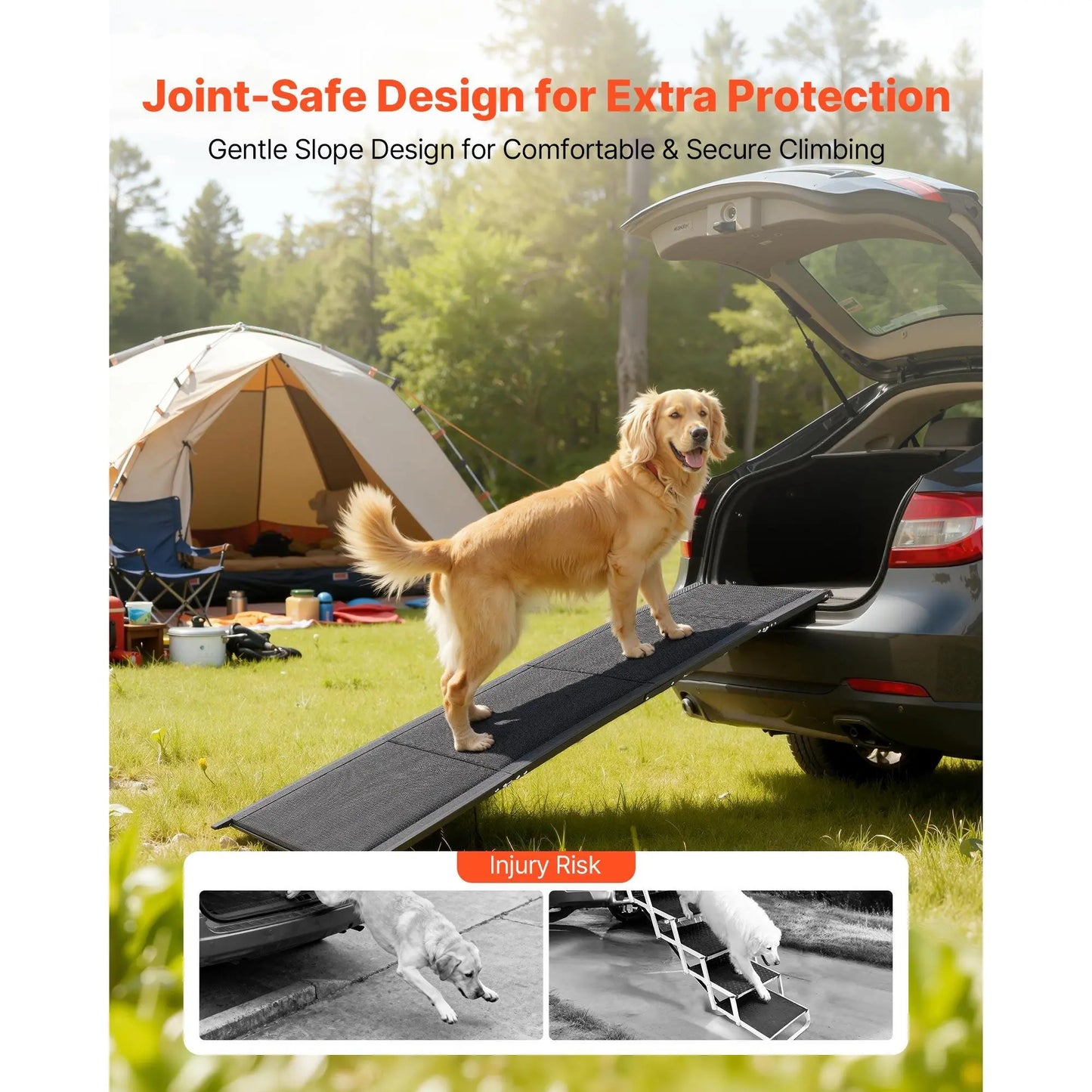 Vevor Folding Dog Ramp for Cars — 63" Aluminum Pet Ramp for SUVs & Trucks | 250 lbs Capacity | Non-Slip Surface | Portable, Quick-Fold Design for Medium & Large Dogs