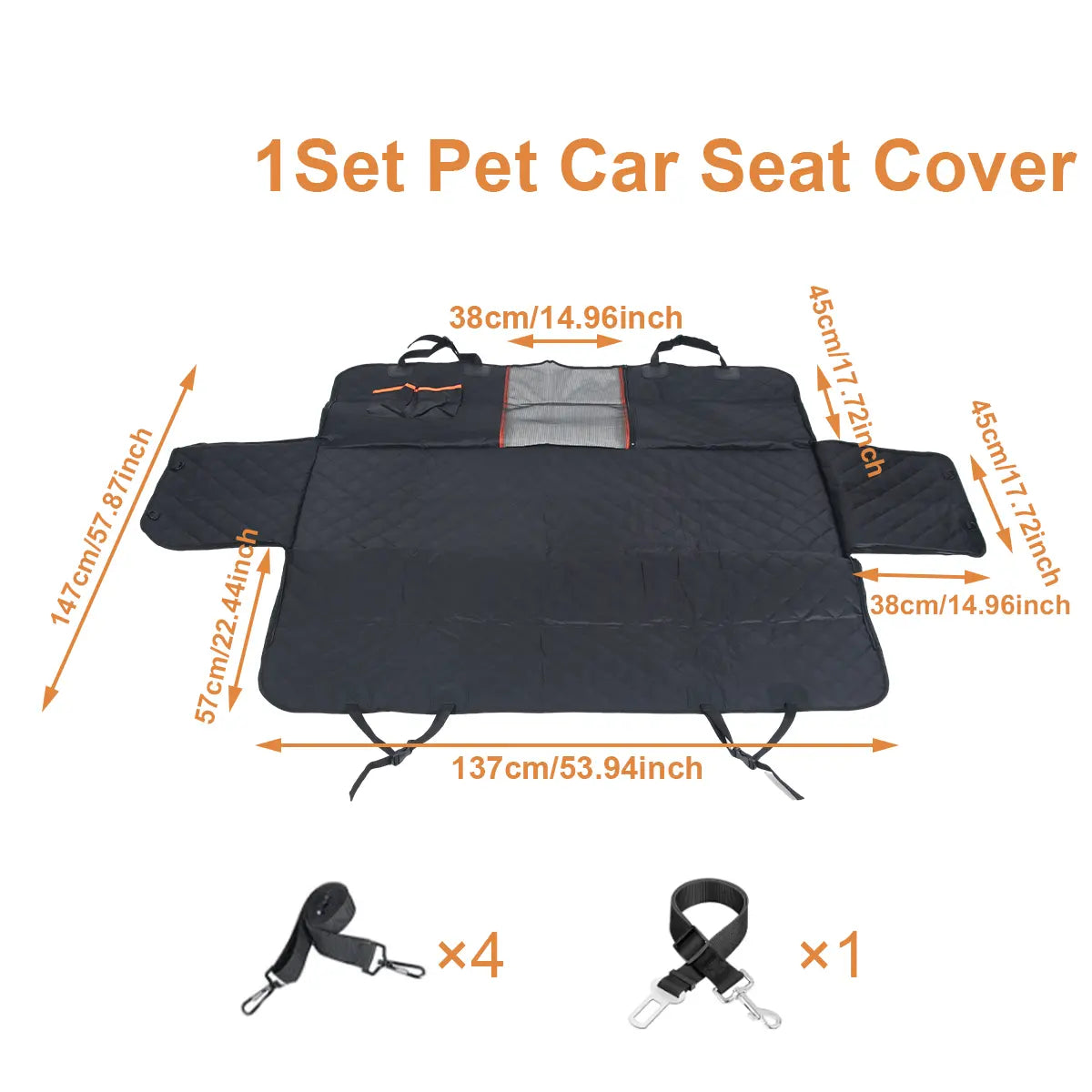 Dog Car Seat Cover Hammock — Waterproof, Scratch-Proof & Nonslip | Side Flaps, Mesh Window & Storage Pocket | Fits Sedans, SUVs & Trucks | Heavy-Duty 4-Layer Protection