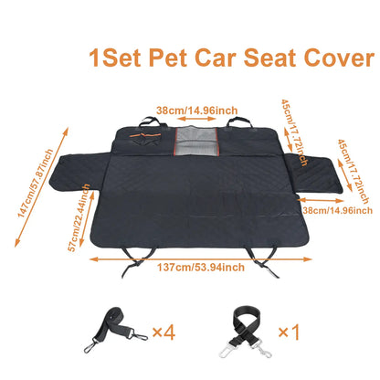 Dog Car Seat Cover Hammock — Waterproof, Scratch-Proof & Nonslip | Side Flaps, Mesh Window & Storage Pocket | Fits Sedans, SUVs & Trucks | Heavy-Duty 4-Layer Protection