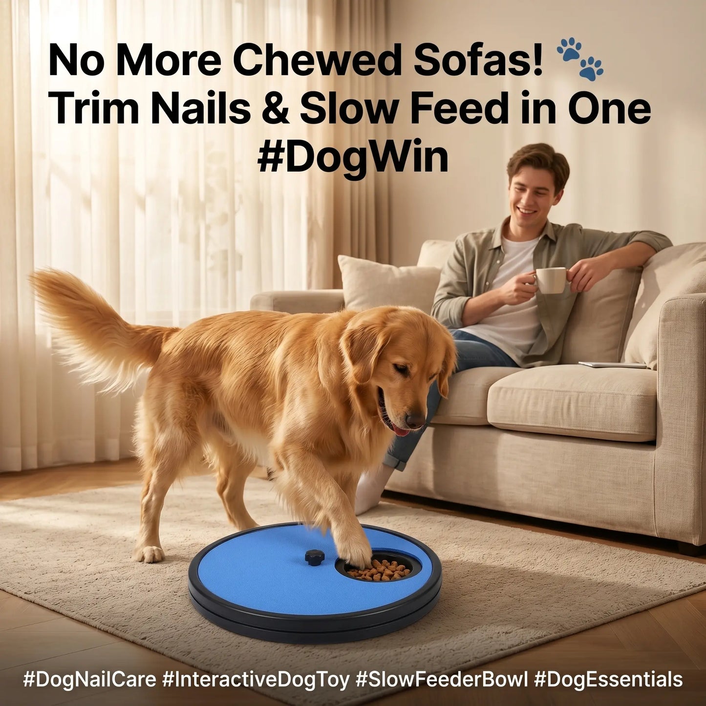 2-in-1 Dog Scratch Board & Slow Feeder Bowl — Natural Nail Filing Toy with Treat Dispenser | No Clippers Needed | Interactive Puzzle Toy for Bored & Anxious Dogs