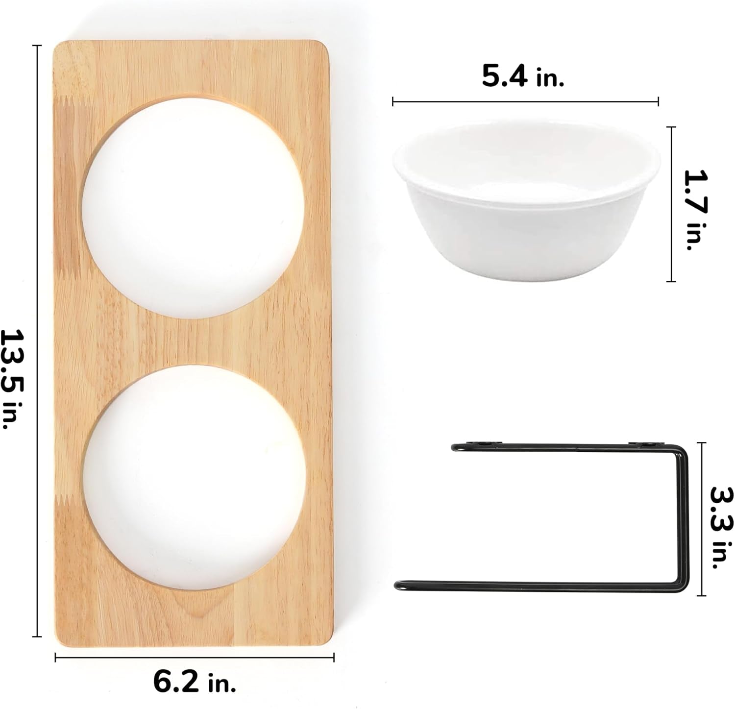 Elevated Ceramic Cat Bowls with Solid Wood Stand — Raised Food & Water Feeder Set for Cats & Puppies | Whisker-Friendly, Dishwasher Safe, Non-Slip | SGS Certified Food-Grade