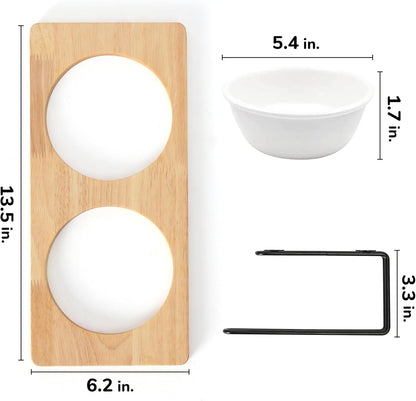 Elevated Ceramic Cat Bowls with Solid Wood Stand — Raised Food & Water Feeder Set for Cats & Puppies | Whisker-Friendly, Dishwasher Safe, Non-Slip | SGS Certified Food-Grade