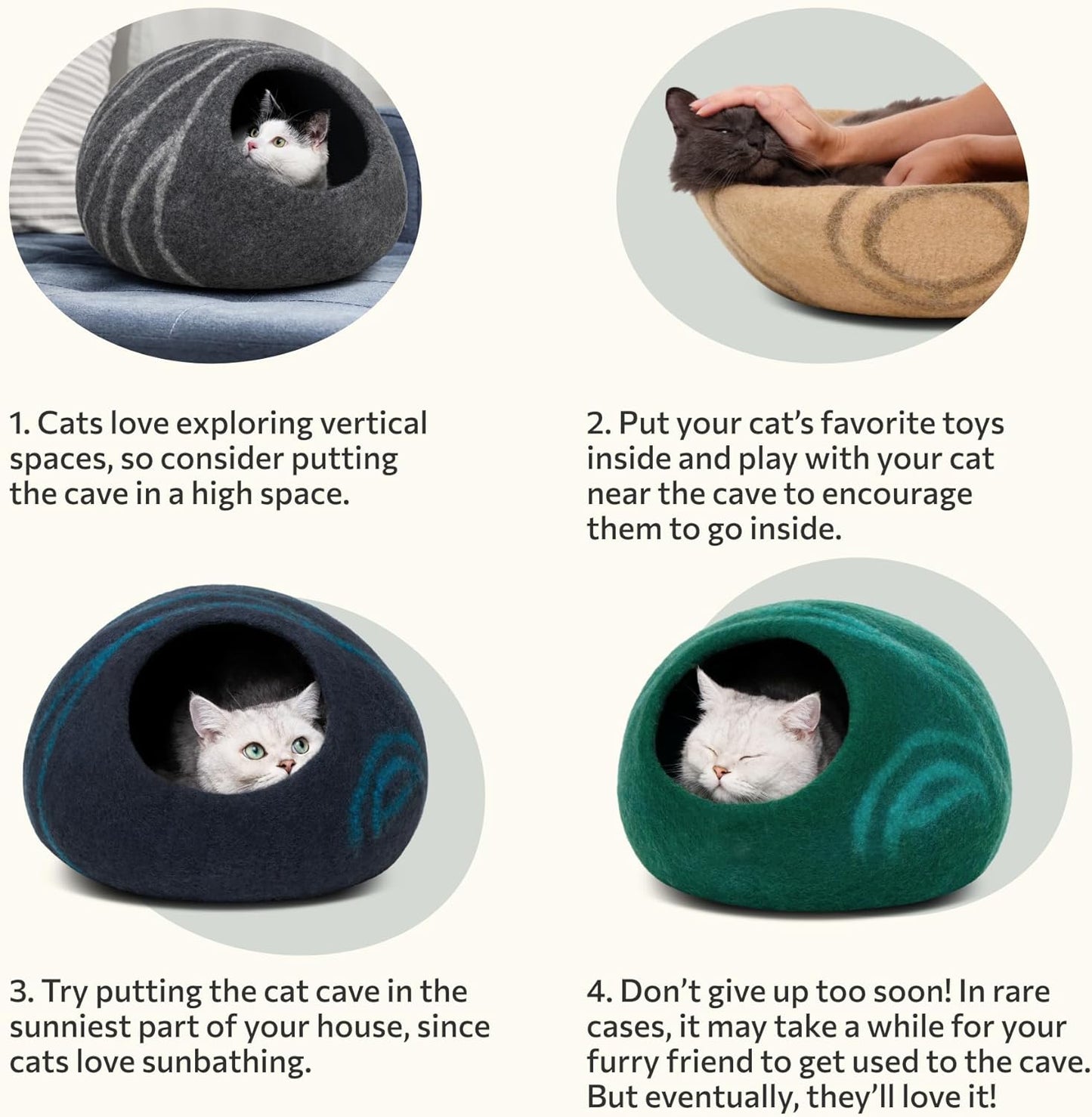 Meowfia Cat Cave Bed — Handmade Merino Wool Cat Hideaway for Indoor Cats | Eco-Friendly, Temperature-Regulating, Dual-Use | Dark Gray, Medium