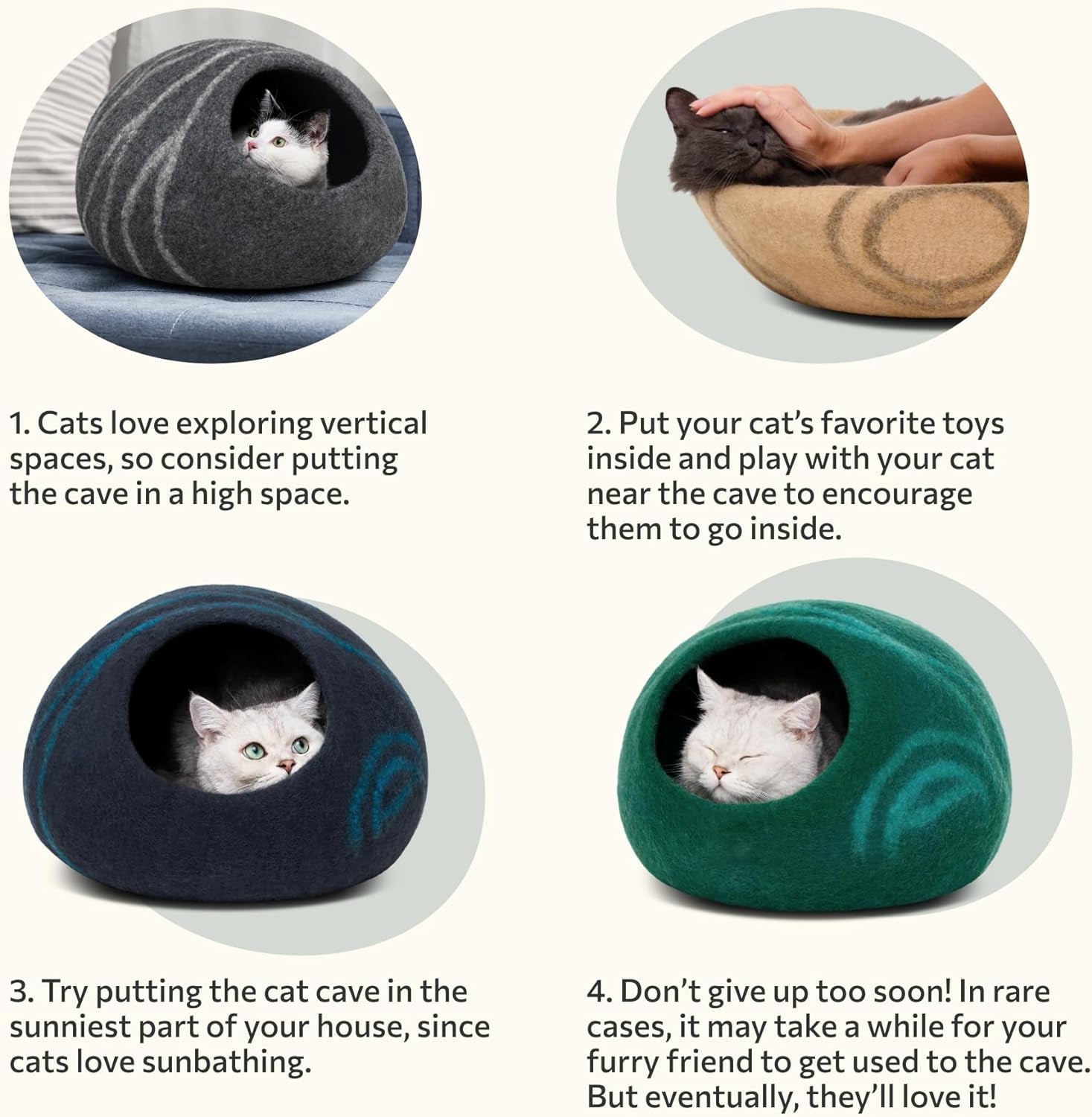 Meowfia Cat Cave Bed — Handmade Merino Wool Cat Hideaway for Indoor Cats | Eco-Friendly, Temperature-Regulating, Dual-Use | Dark Gray, Medium