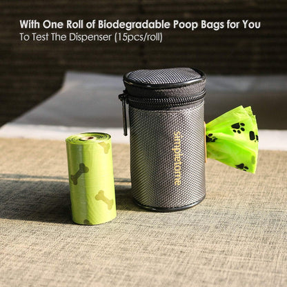 Dog Poop Bag Dispenser for Leash — 1680D Waterproof Oxford, YKK Zipper & 360° Rotating Hook | Silent, Anti-Bite & Reinforced | Includes 1 Free Roll | Grey
